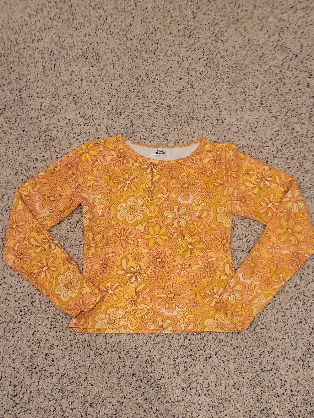 Alja Hovart Athropologie Groovy Flower Power Yellow Organic Cotton Long Sleeve S